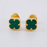 Topos Trebol Malaquita Verde 1.3g / 6.2mm Oro Amarillo 18K
