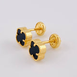 Topos Trebol Onix Negro 1.75 g / 6.35 mm Oro Amarillo 18K