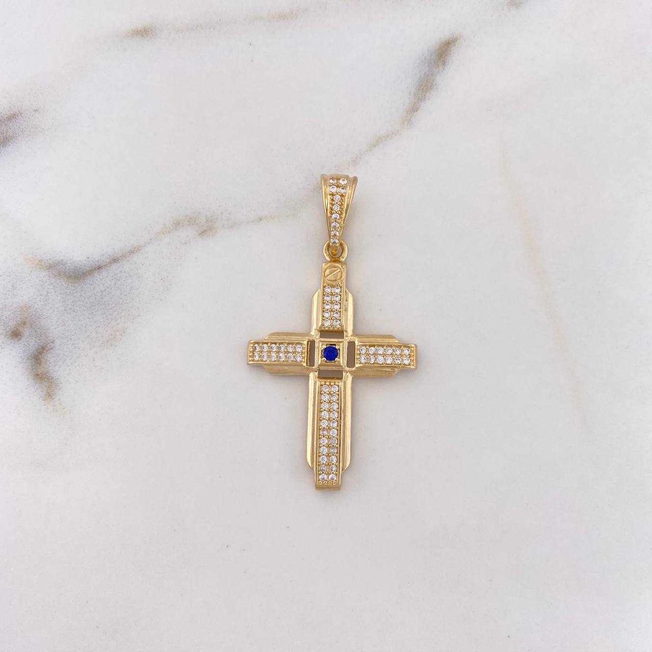 Dije Cruz Tornillo 4.4gr / 4.3cm / Circones Blancos Azul Oro Amarillo 18K $