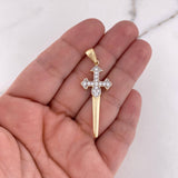 Dije Cruz Daga 3.8gr / 4.6cm / Circones Blancos Dos Oros Amarillo Blanco 18K $