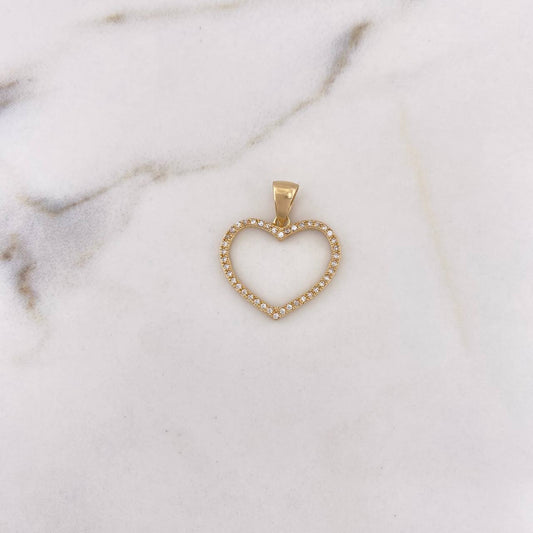 Dije Silueta Corazon 1.5gr / 2.4cm / Circones Blancos Oro Amarillo 18K &