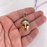 Dije Casco Espartano 5.2gr / 3.4cm / Circones Negros Oro Amarillo 18K $