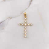 Dije Cruz Puntos 2.25gr / 3.7cm / Circones Blancos Oro Amarillo 18K #
