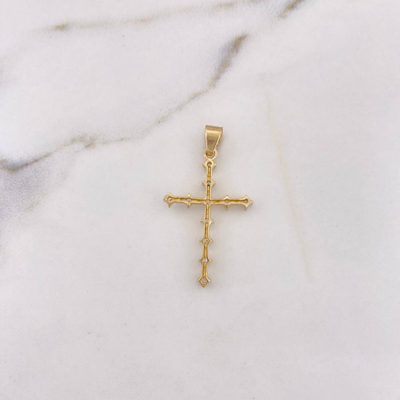 Dije Cruz Puntos 2.25gr / 3.7cm / Circones Blancos Oro Amarillo 18K #