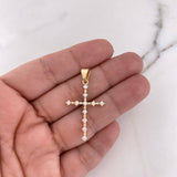 Dije Cruz Puntos 2.25gr / 3.7cm / Circones Blancos Oro Amarillo 18K #
