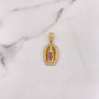 Dije Virgen Guadalupe 3.9gr / 3cm / Circones Blancos-Fucsias-Verdes Oro Amarillo 18K #