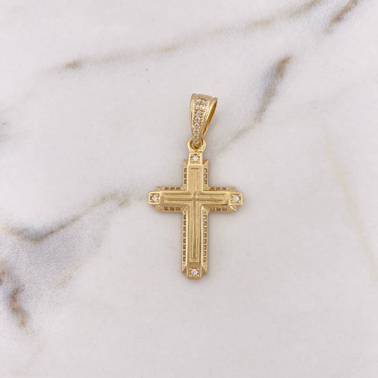 Dije Cruz 3D 4.3gr / 3.2cm / Circones Blancos Oro Amarillo 18K $