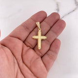 Dije Cruz 3D 4.3gr / 3.2cm / Circones Blancos Oro Amarillo 18K $