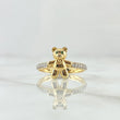 Anillo Oso En Media Churumbela 2.45gr / T7 / Ojos Verdes Circones blancos Oro Amarillo 18K *