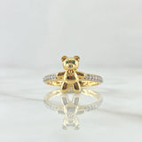 Anillo Oso En Media Churumbela 2.45gr / T7 / Ojos Verdes Circones blancos Oro Amarillo 18K *