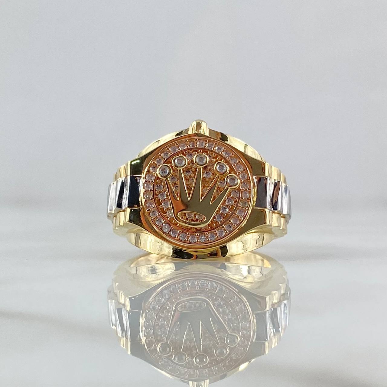 Anillo Sello Correa Corona RX 7.1gr / T9 1/4 / Circones Blancos Tres Oros 18K