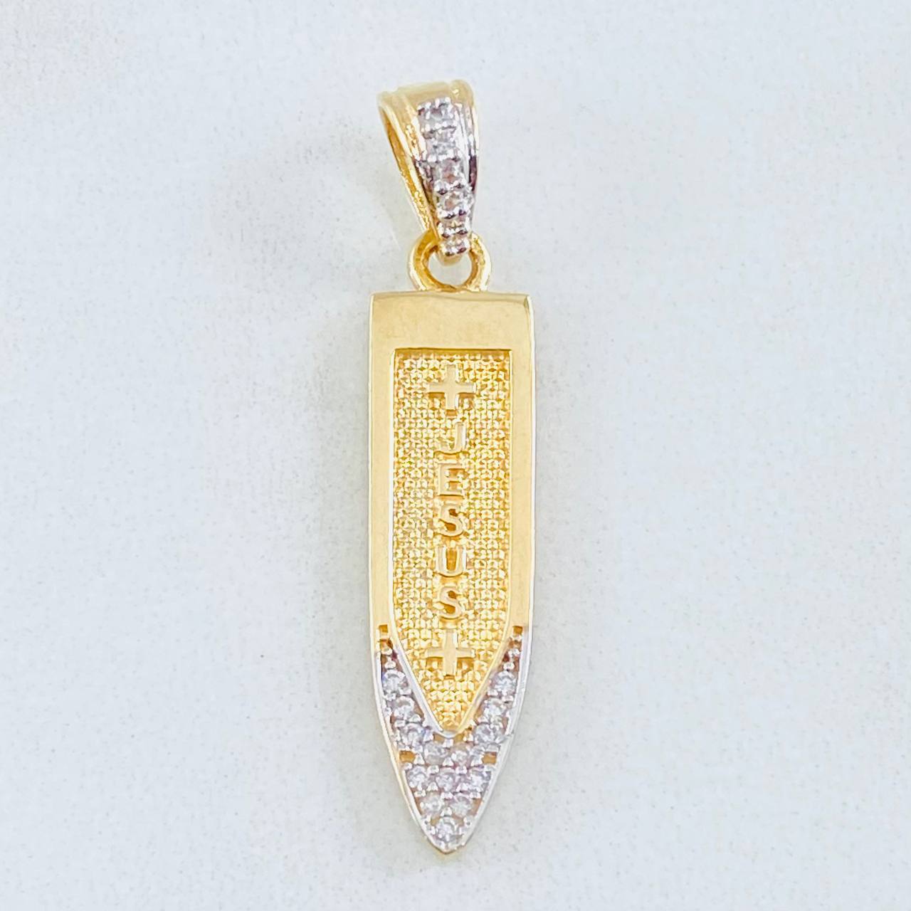 Dije Daga Jesus 2.5gr / 3.2cm / Dos Oros Amarillo Blanco 18K
