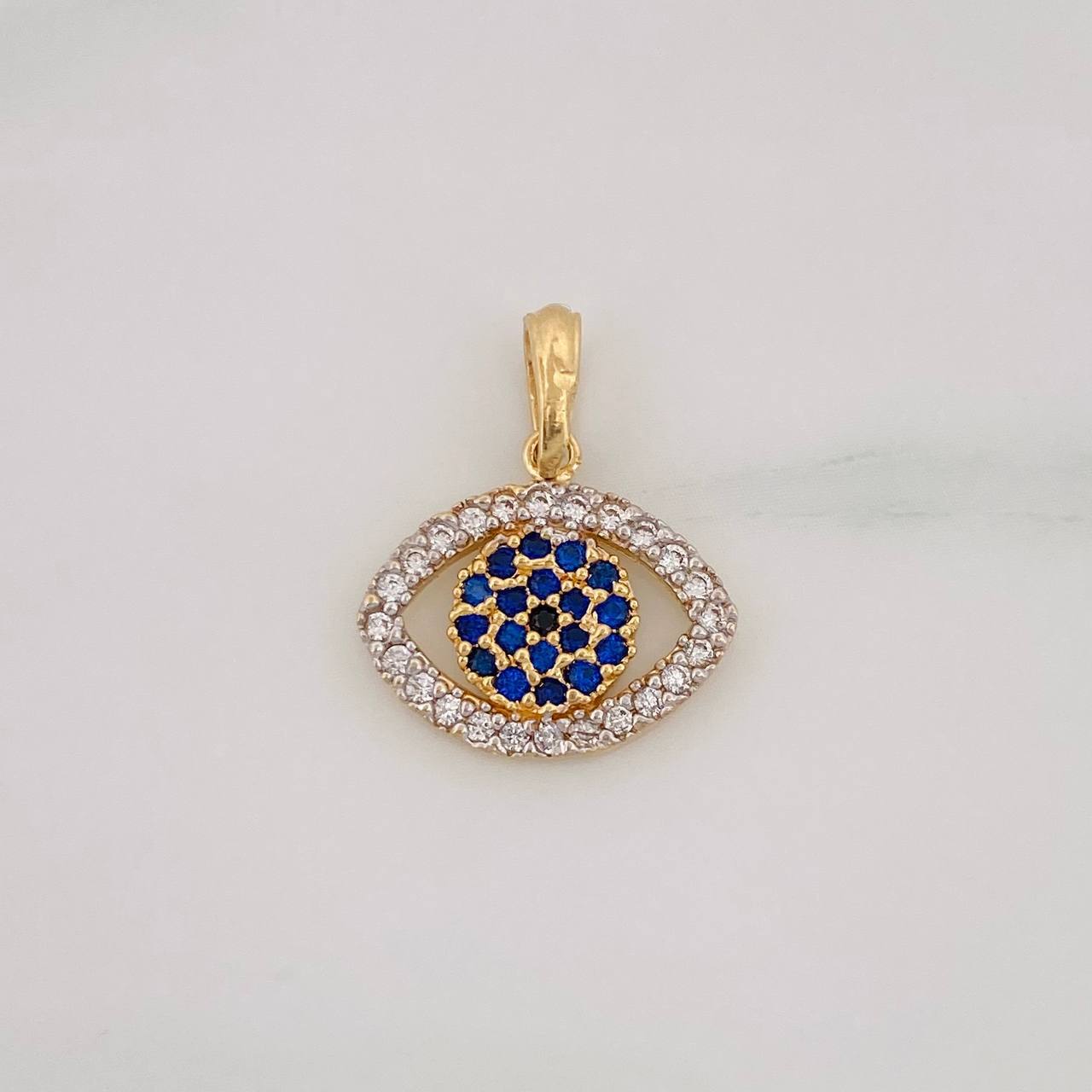 Dije Ojo Turco 1.75g / 2cm Dos Oros Amarillo Blanco 18K
