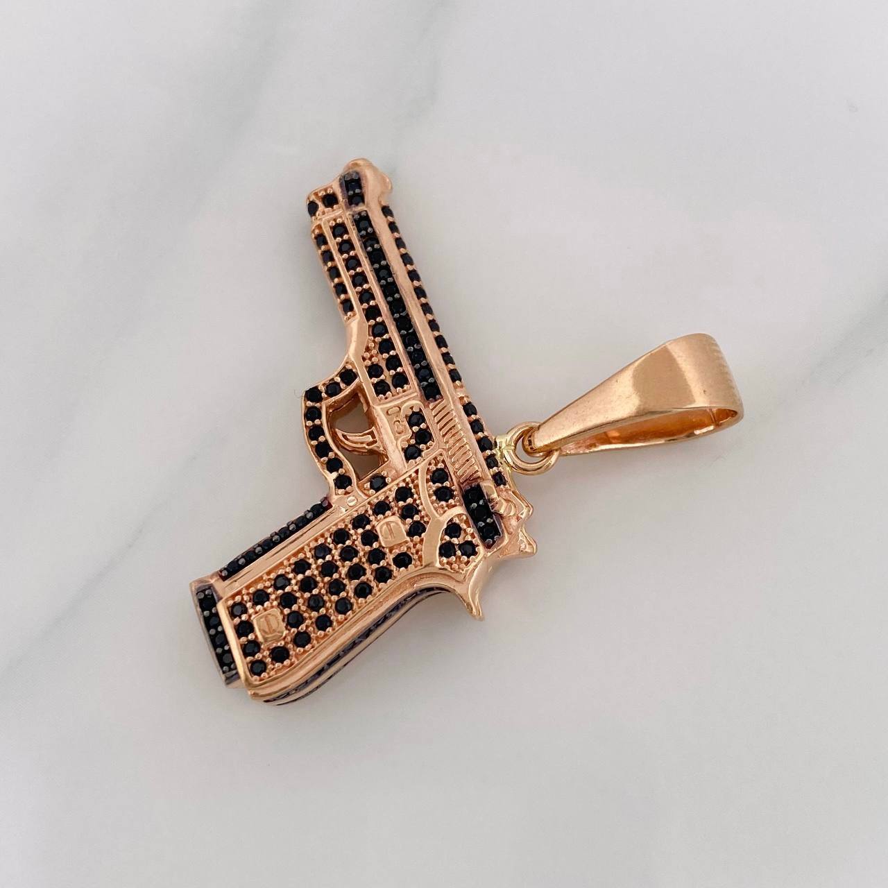 Dije Pistola 11g / 3.8cm Dos Oros Negro Rosa 18K