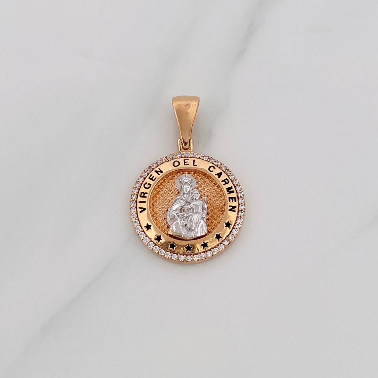 Dije Virgen del Carmen 4.5g / 3cm Dos Oros Blanco Rosa 18K