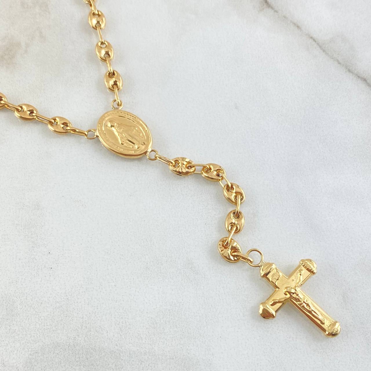Rosario GC Virgen Milagrosa Cruz Cristo 10.7gr / 55cm / Oro 18K
