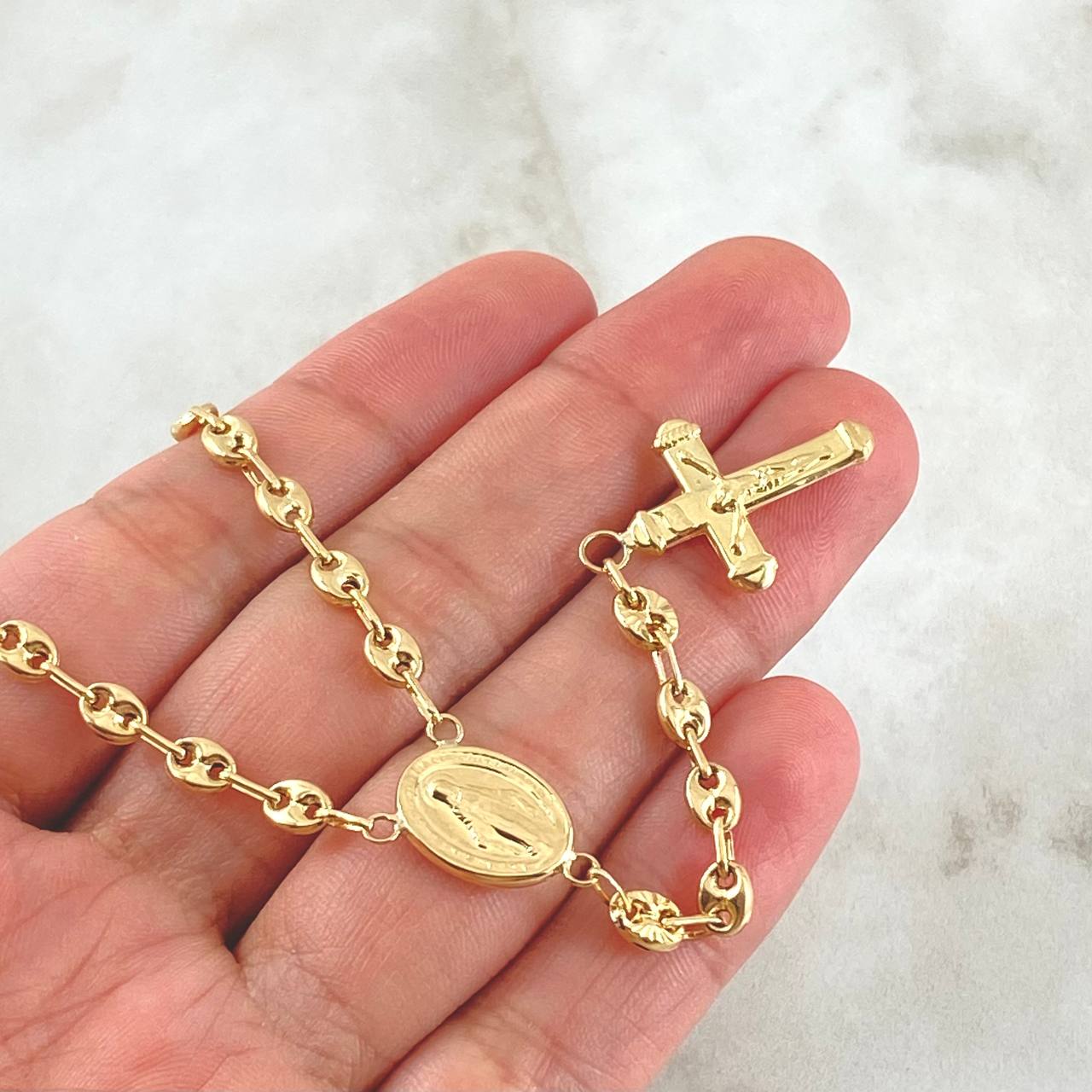 Rosario GC Virgen Milagrosa Cruz Cristo 10.7gr / 55cm / Oro 18K
