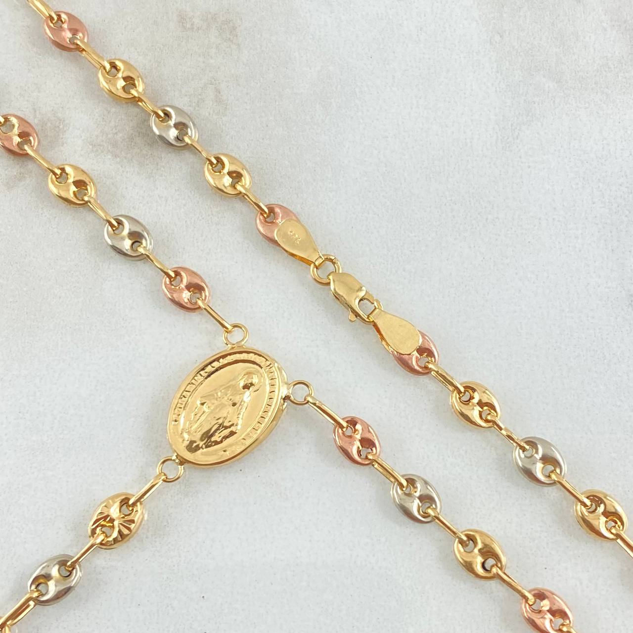 Rosario GC Virgen Milagrosa Cruz Cristo 9.25gr / 55cm / Oro 18K