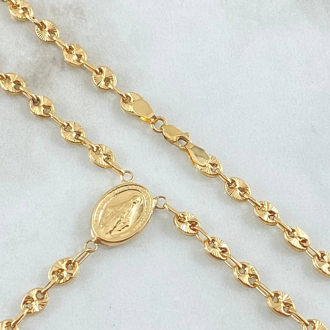 Rosario GC Virgen Milagrosa Cruz Cristo 10.25gr / 55cm / Oro 18K