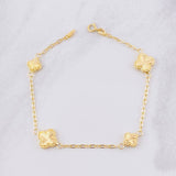 Pulso Aro Seguido Trébol Diamantado 2.4g / 18.3cm / 1.65mm Oro Amarillo 18K