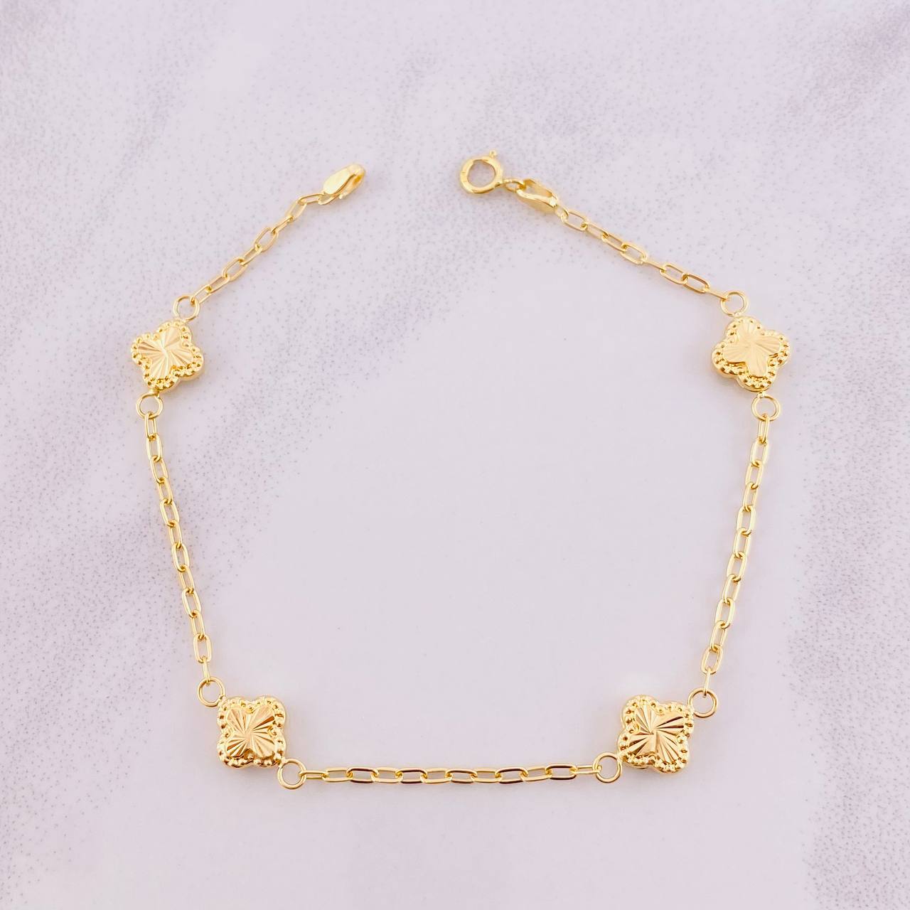 Pulso Aro Seguido Trébol Diamantado 2.05g / 18cm / 1.65mm Oro Amarillo 18K