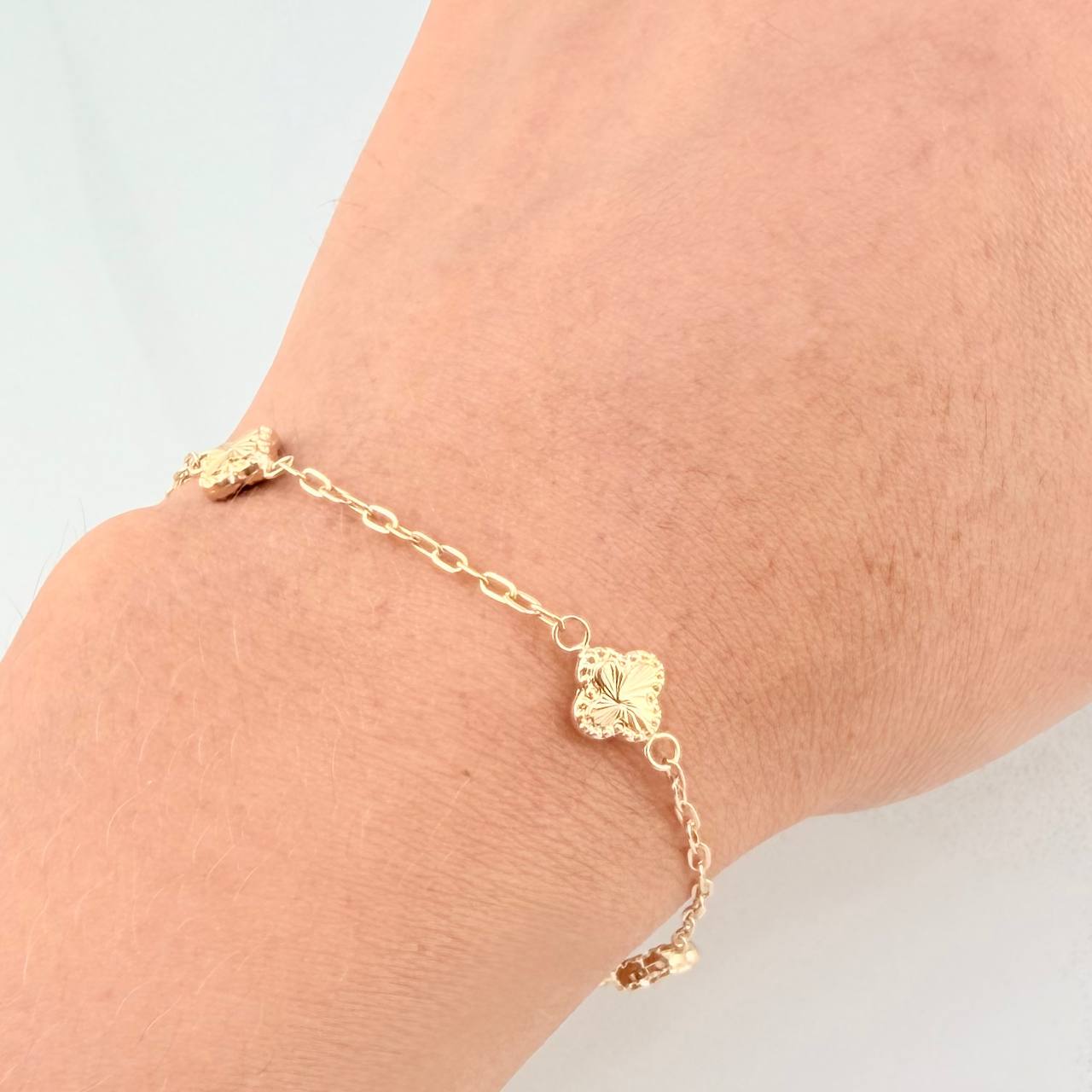 Pulso Aro Seguido Trébol Diamantado 2.05g / 18cm / 1.65mm Oro Amarillo 18K