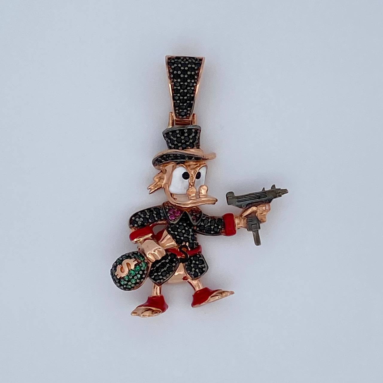 Dije Pato Pistola 9.65gr / 4.4cm-Dos Negro Rosa 18K &