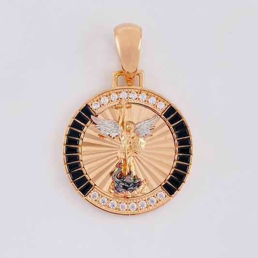 Dije San Miguel Arcangel 5.65 g / 3.4 cm Dos Oros Blanco Rosa 18K