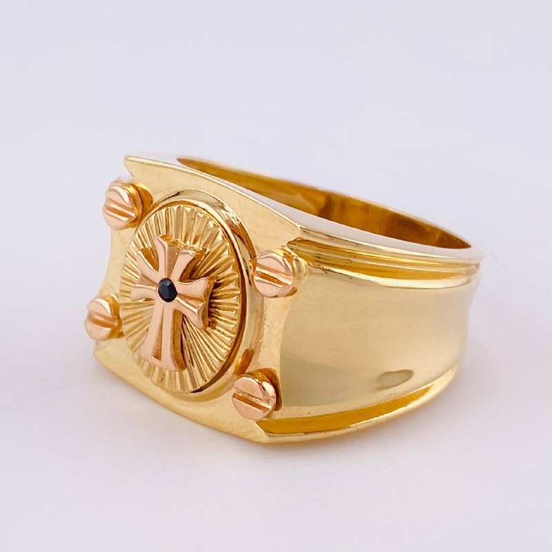 Anillo Cruz Sello 9.2 g / T9 1/4 Dos Oros Amarillo Rosa 18K