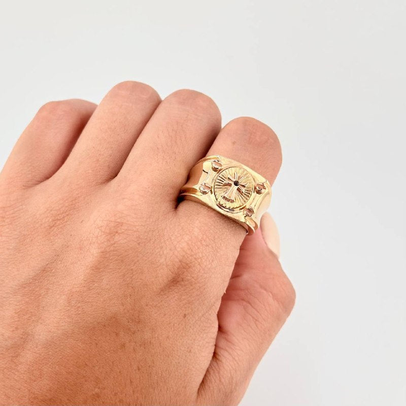 Anillo Cruz Sello 9.2 g / T9 1/4 Dos Oros Amarillo Rosa 18K