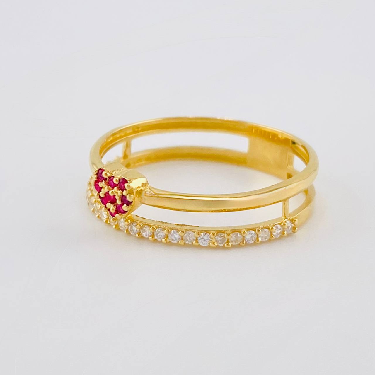 Anillo Doble Carril Corazon Tupido 1.95 g / T7 Oro Amarillo 18K