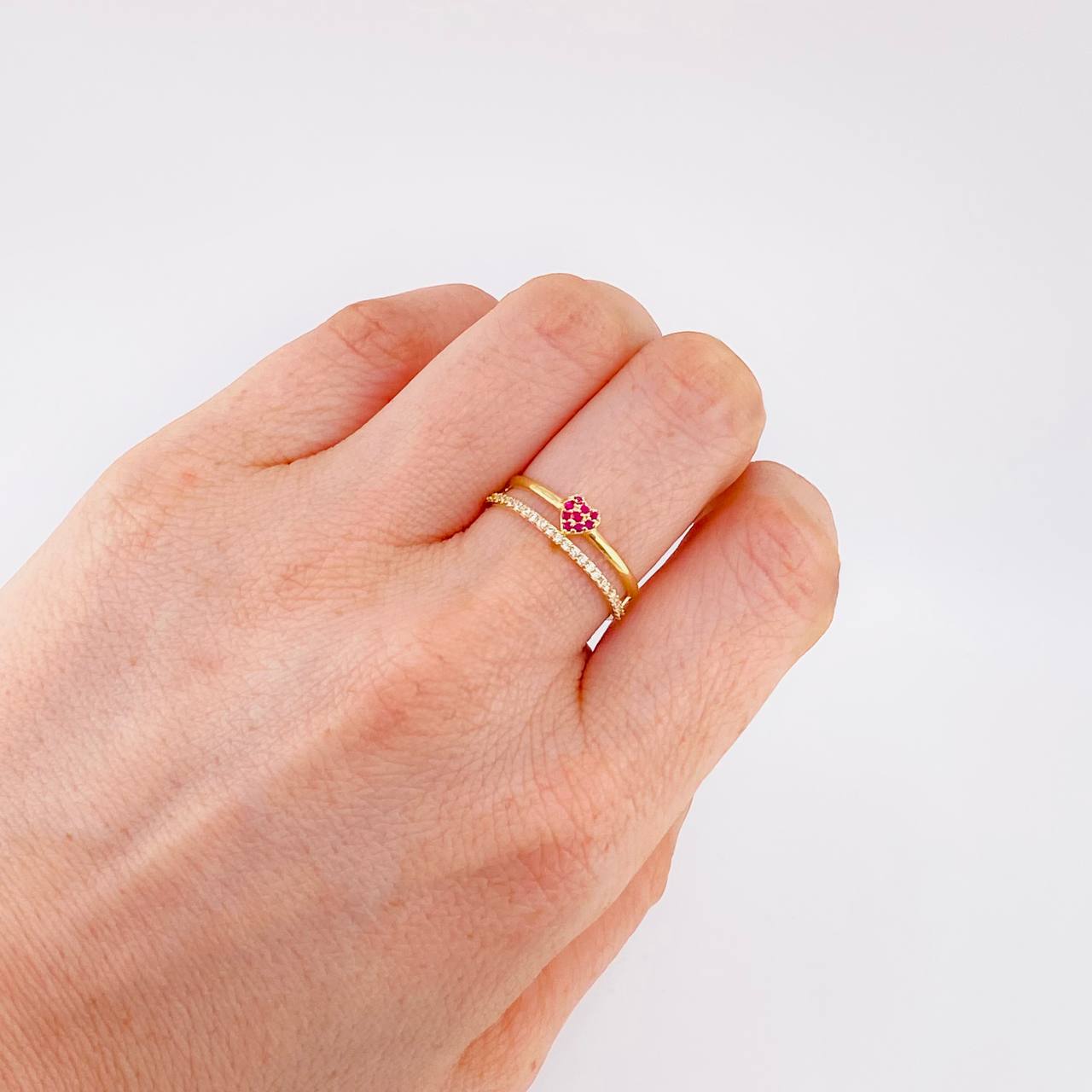 Anillo Doble Carril Corazon Tupido 1.95 g / T7 Oro Amarillo 18K
