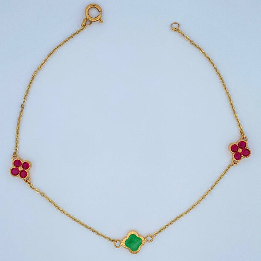 Tobillera Trebol 3.8gr / 25.3cm / Oro Amarillo 18K &