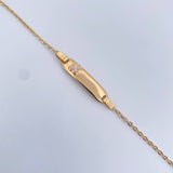 Pulso Bebe Aro Seguido 1.45gr / 14.4cm / 1.4mm Placa Rectangular Trebol Blanco Oro Amarillo 18K $