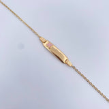 Pulso Bebe Aro Seguido 1.45gr / 14.7cm / 1mm Placa Rectangular Trebol Rosado Oro Amarillo 18K $