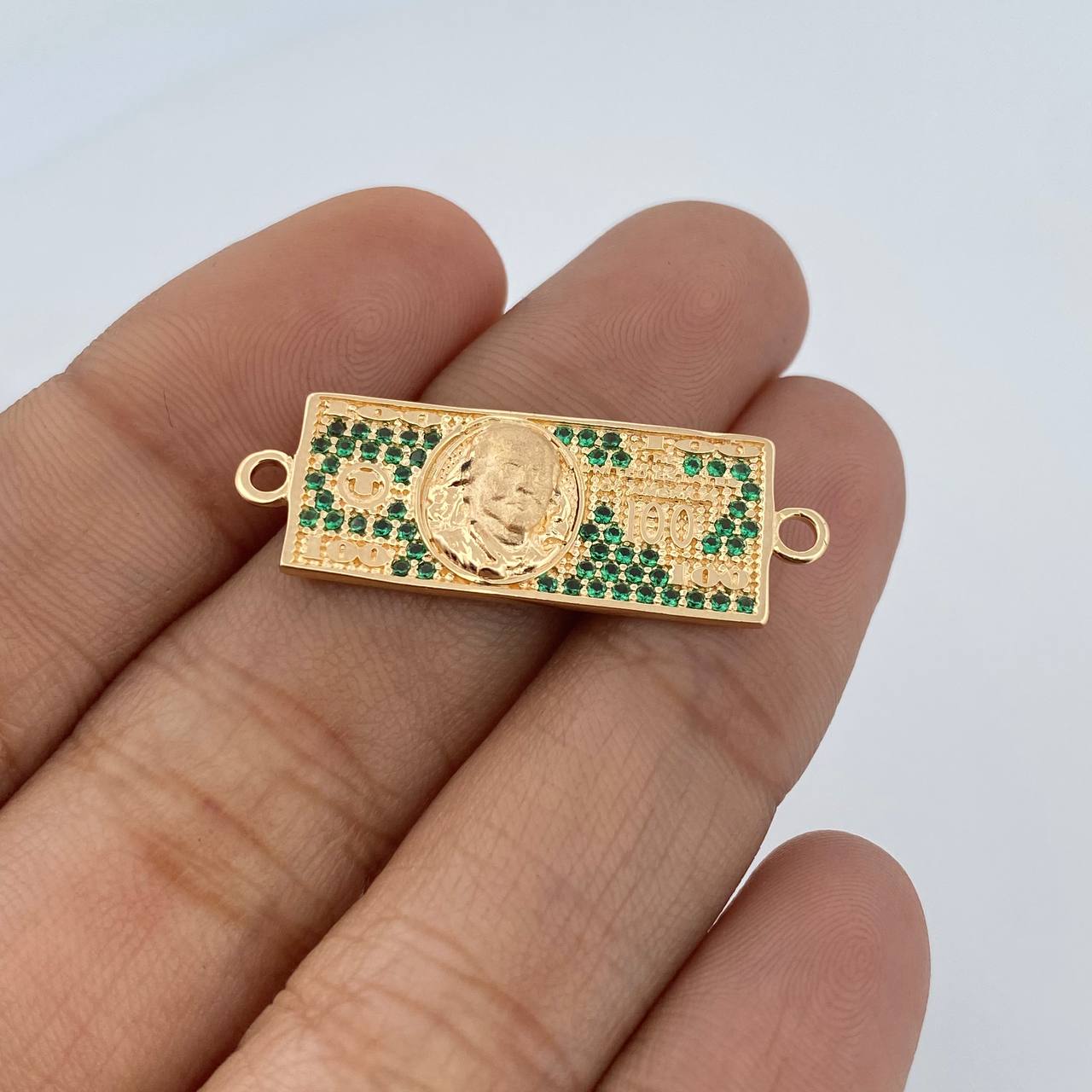Herraje Dólar 3.05gr / 3.1cm / Circones Verdes Oro Amarillo 18K $