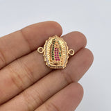 Herraje Virgen de Guadalupe 2.55gr / 2cm / Circones Fucsias Verdes Blancos Oro Amarillo 18K $