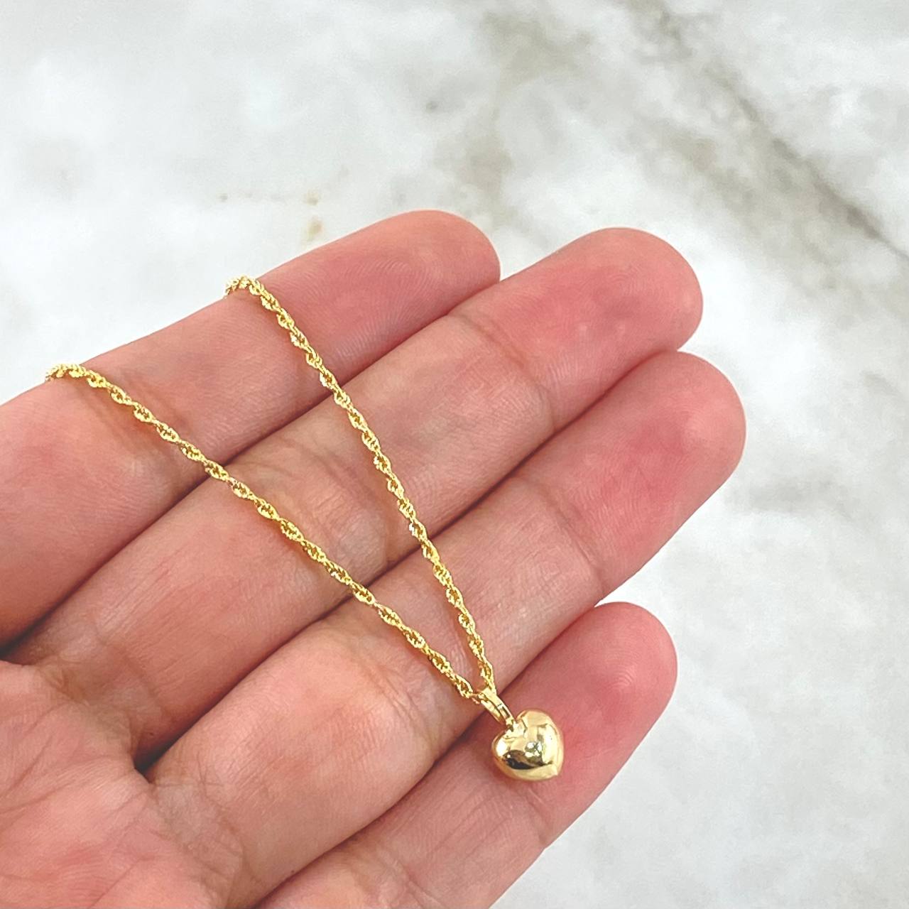 Set Cadena Lazo 0.9gr / 45cm / 1.2mm + Dije Corazón Fijo 0.3gr / 1cm Liso Troquelado Oro Amarillo 18K (Oferta)