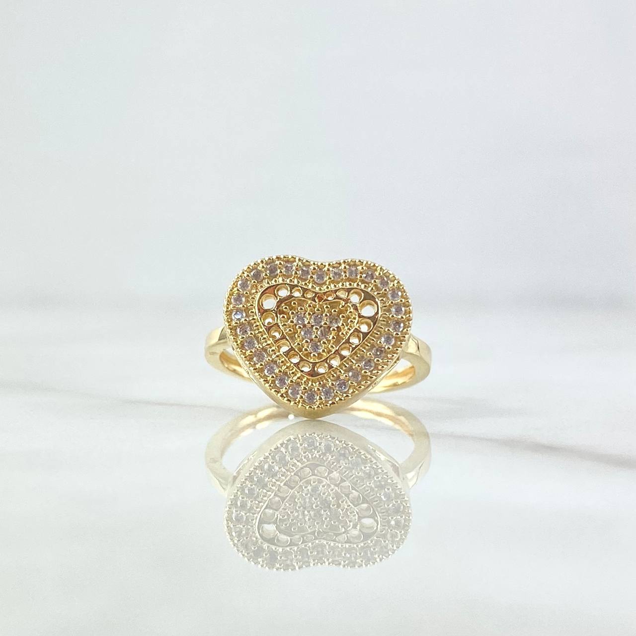 Anillo Corazon Doble 2.95gr / T5 / Circones Blancos Oro Amarillo 18K