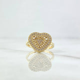 Anillo Corazon Doble 2.95gr / T5 / Circones Blancos Oro Amarillo 18K