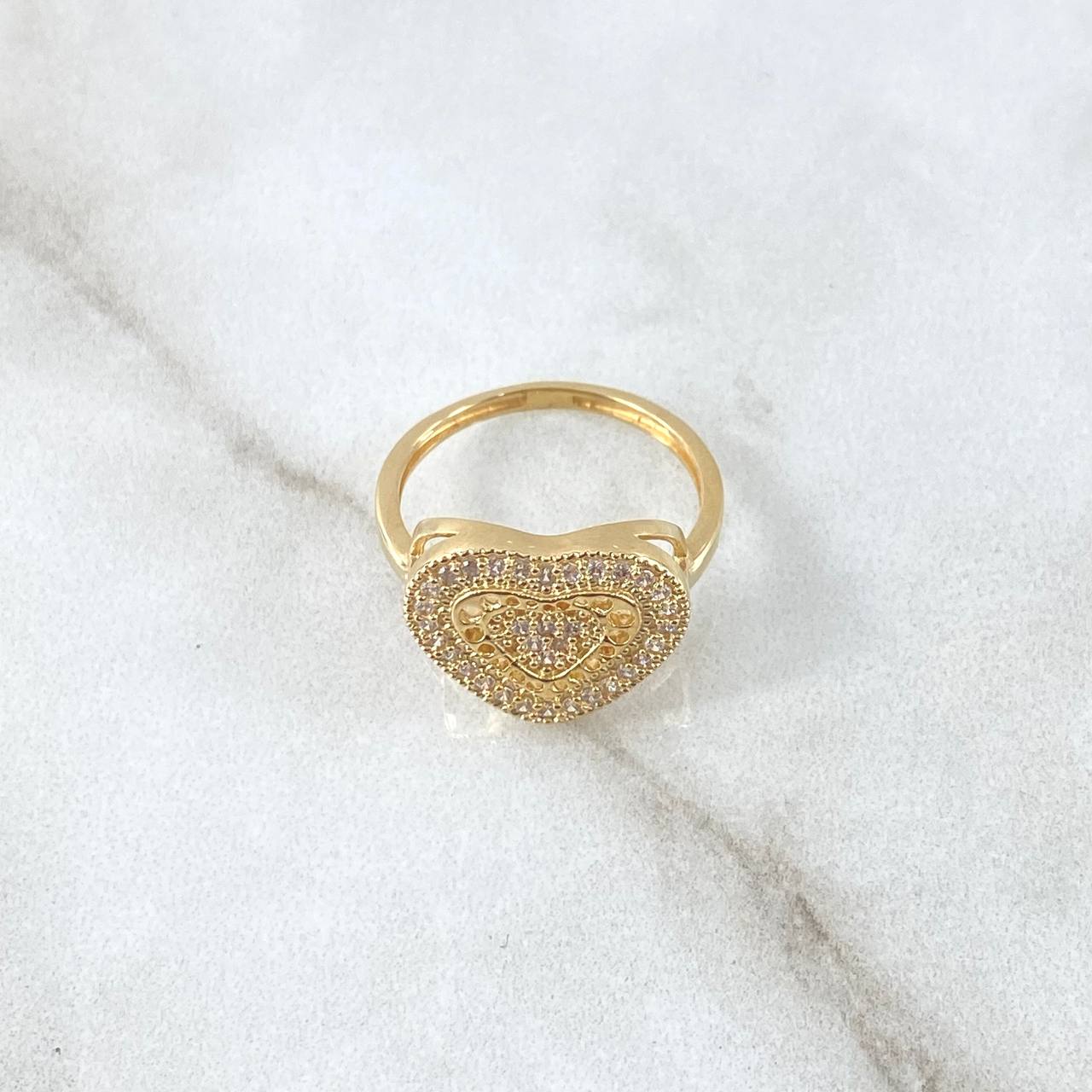 Anillo Corazon Doble 2.95gr / T5 / Circones Blancos Oro Amarillo 18K