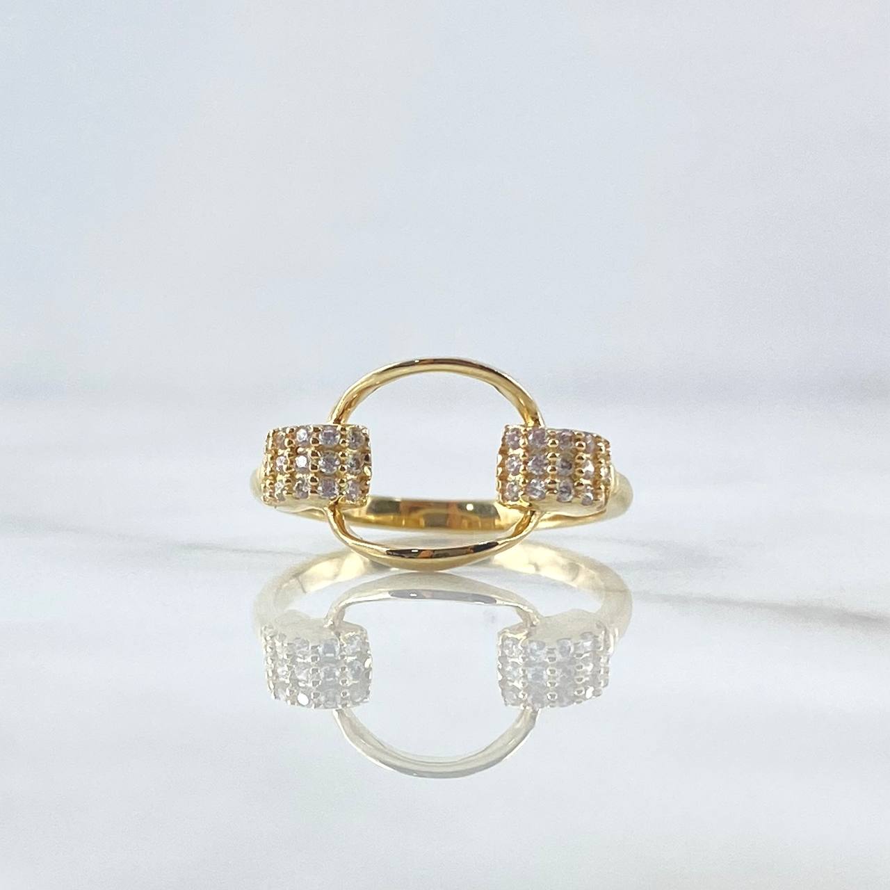 Anillo Hebilla 2.35gr / T6 / Circones Blancos Oro Amarillo 18K *