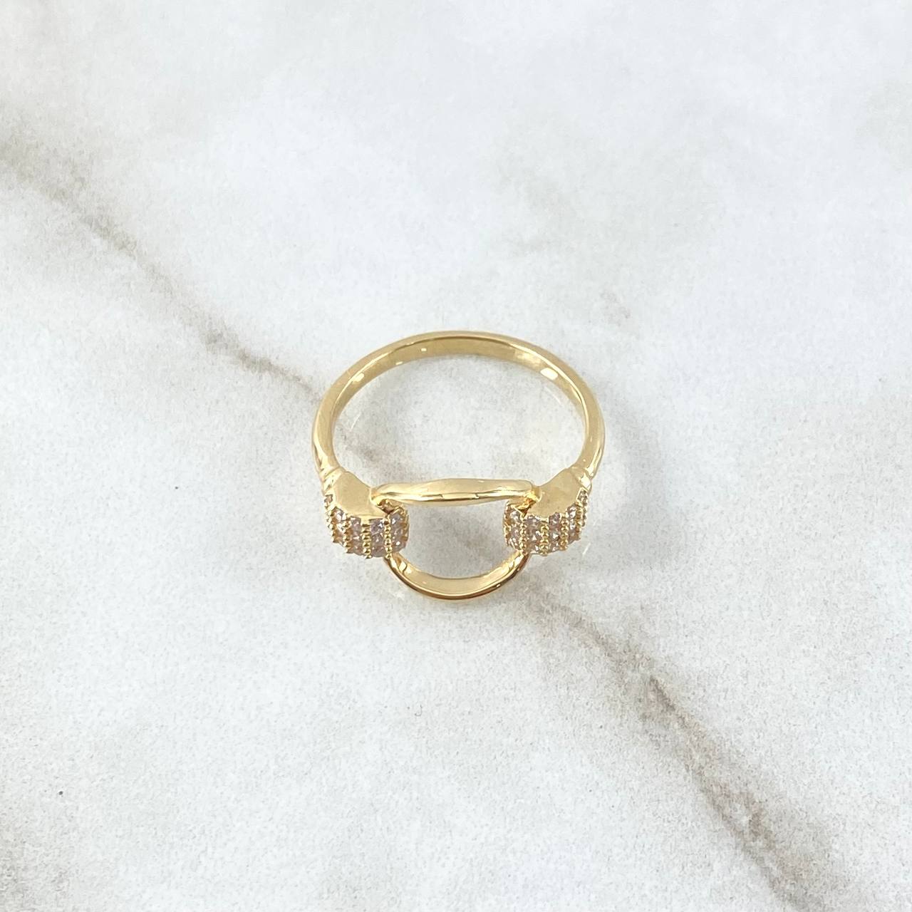 Anillo Hebilla 2.35gr / T6 / Circones Blancos Oro Amarillo 18K *