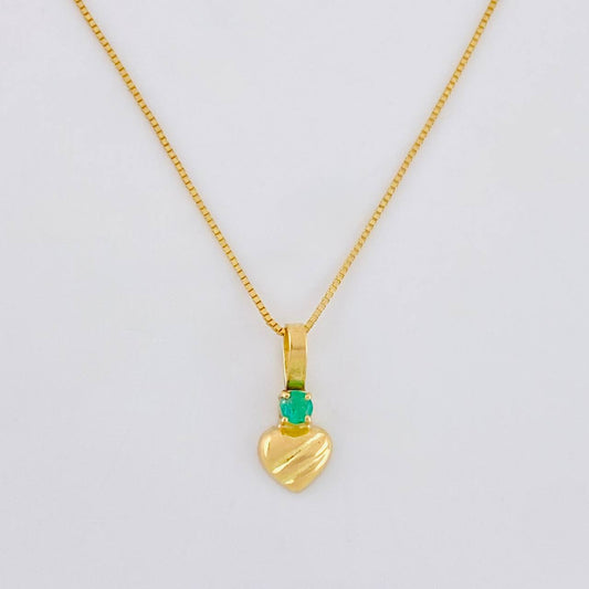 Set Cadena Veneciana + Dije Corazon Rayado Esmeralda 3 Pts / 1 g / 45 cm Oro Amarillo 18K