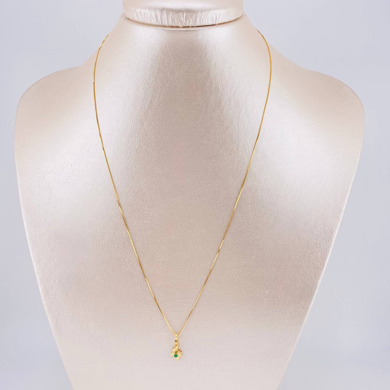 Set Cadena Veneciana + Dije Mapa Esmeralda 4 Pts / 1.1 g / 45 cm Oro Amarillo 18K