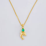 Set Cadena Veneciana + Dije Troquel Delfin Esmeralda 3 Pts / 1.05 g / 45 cm Oro Amarillo 18K