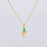 Set Cadena Veneciana + Dije Troquel Delfin Esmeralda 3 Pts / 1.05 g / 45 cm Oro Amarillo 18K