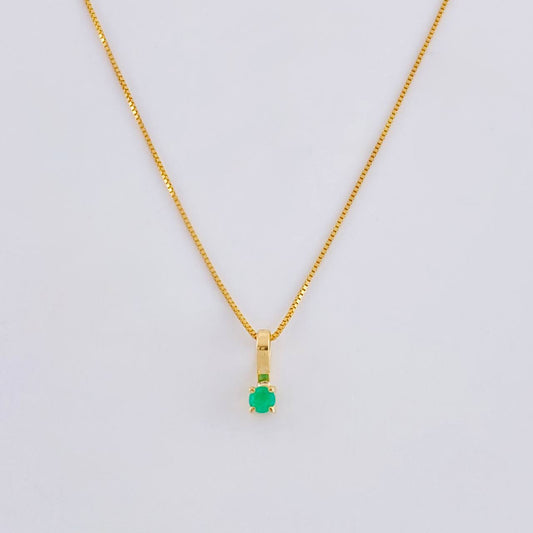 Set Cadena Veneciana + Dije Sencillo Redondo Esmeralda 6 Pts / 1 g / 45 cm Oro Amarillo 18K