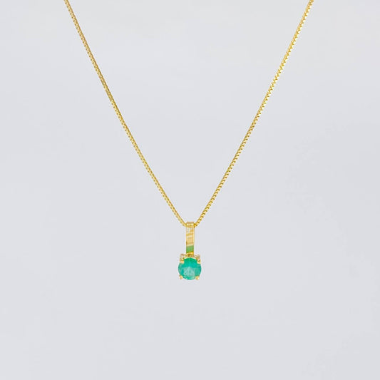 Set Cadena Veneciana + Dije Senciillo Redondo Esmeralda 6 Pts / 1 g / 45 cm Oro Amarillo 18K