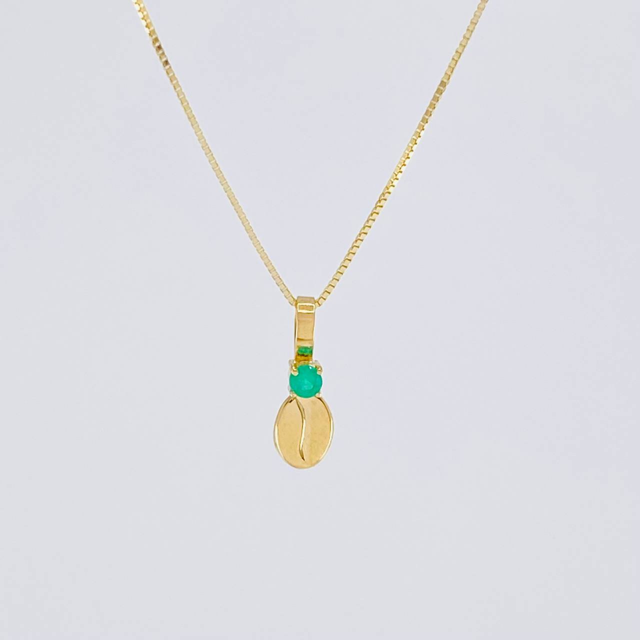 Set Cadena Veneciana + Dije Grano Cafe Esmeralda3 Pts / 1.05 g / 45 cm Oro Amarillo 18K